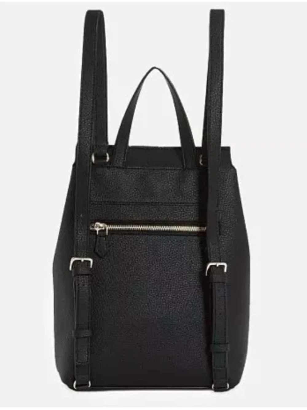 GUESS Black Pebbled Leather Drawstring Backpack with Gold Hardware